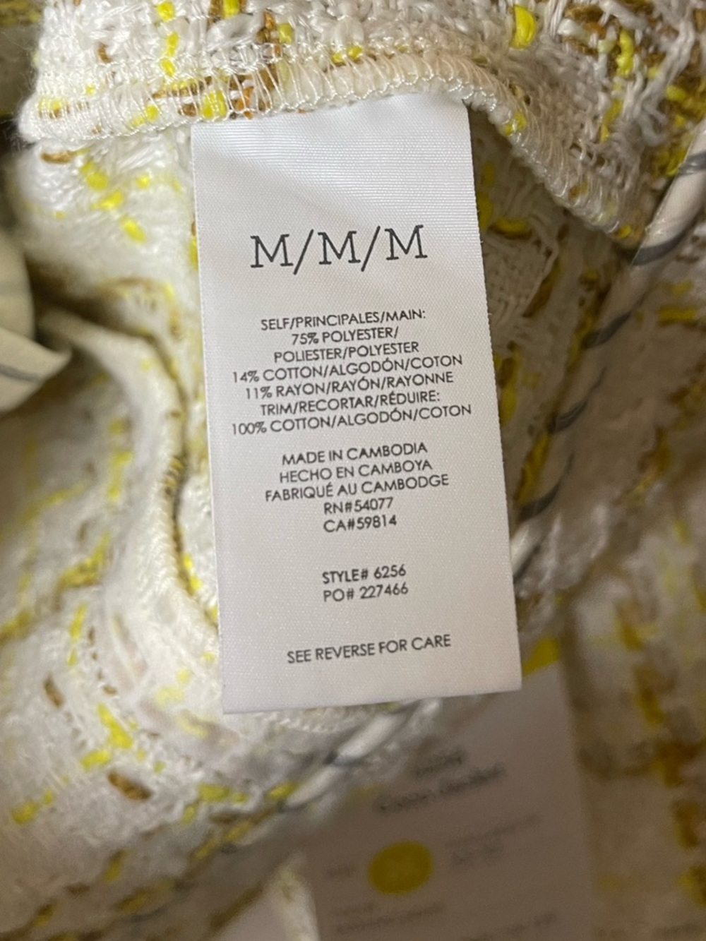 Cabi CoCo White & Yellow Tweed Blazer Sz M - Picture 6 of 7
